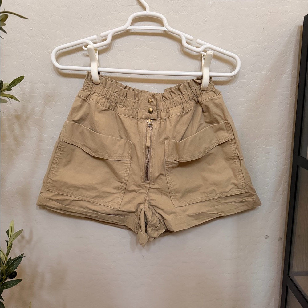 12th Tribe Women's Utility Cargo Shorts - Beige 100% cotton